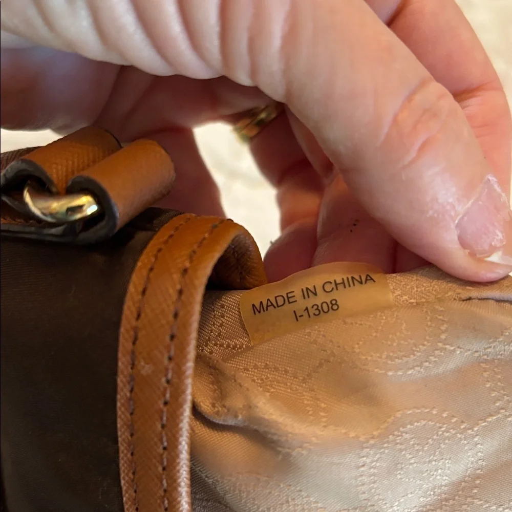 Michael Kors Two Tone Brown Crossbody Bag with Leather and Brass Accents Small